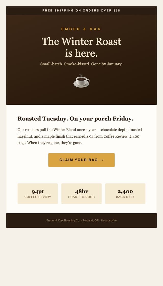 EMBER & OAK launch email